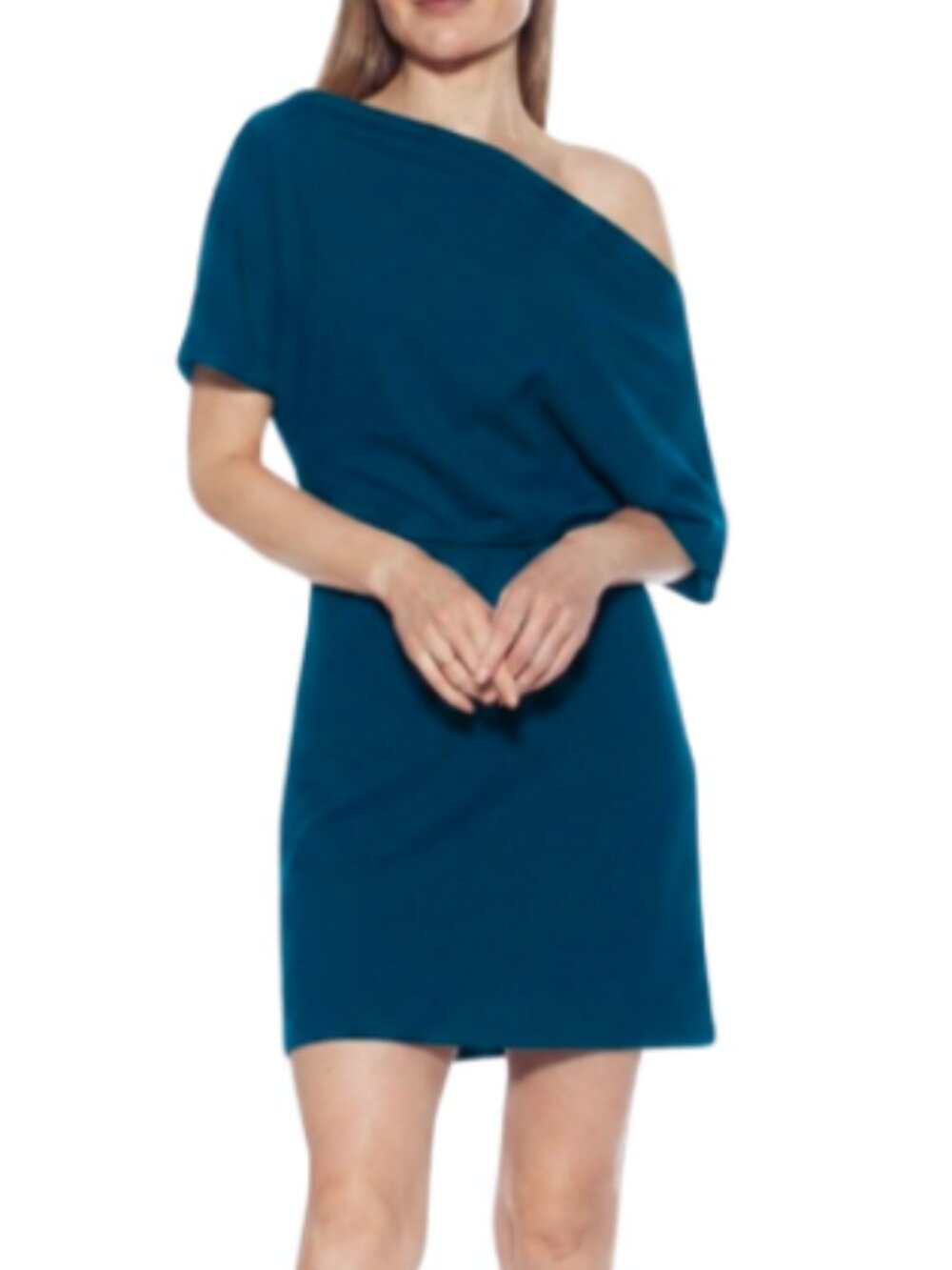 Alexa Admor Asymmetrical Dark Teal Stretch Mini Dress